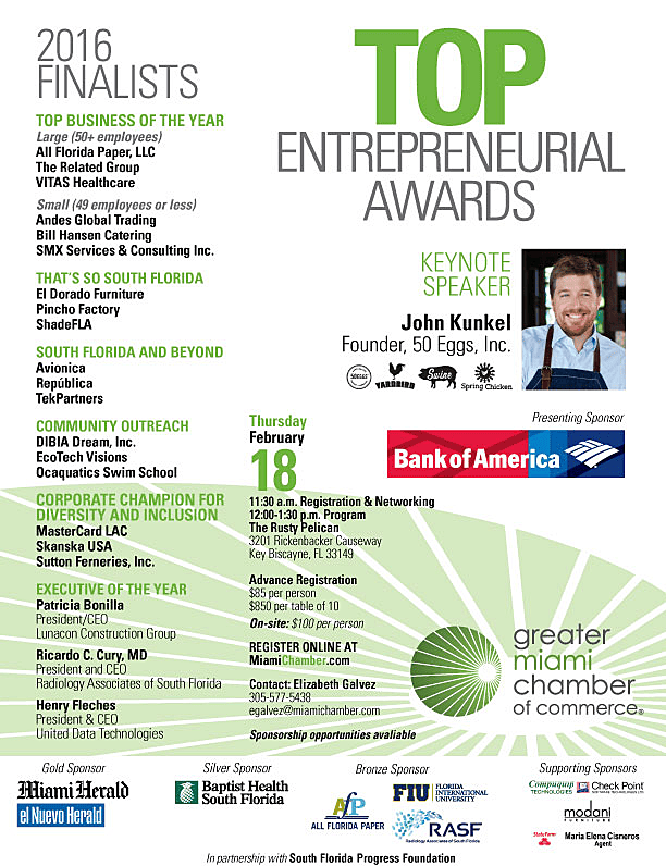 Top Entrepreneurial Awards Luncheon, Next Feb. 18th