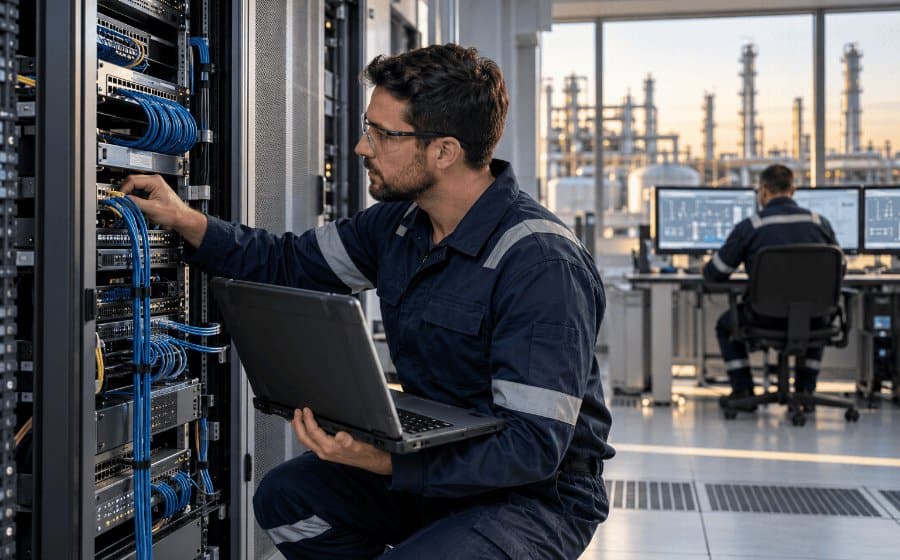 IT technician supporting infrastructure at an industrial facility